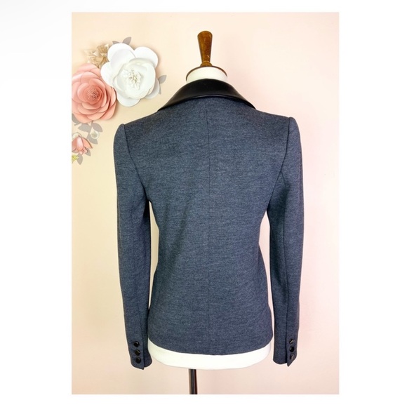 New! TORY BURCH Leather Collar Wool Blend Jacket - Picture 6 of 8